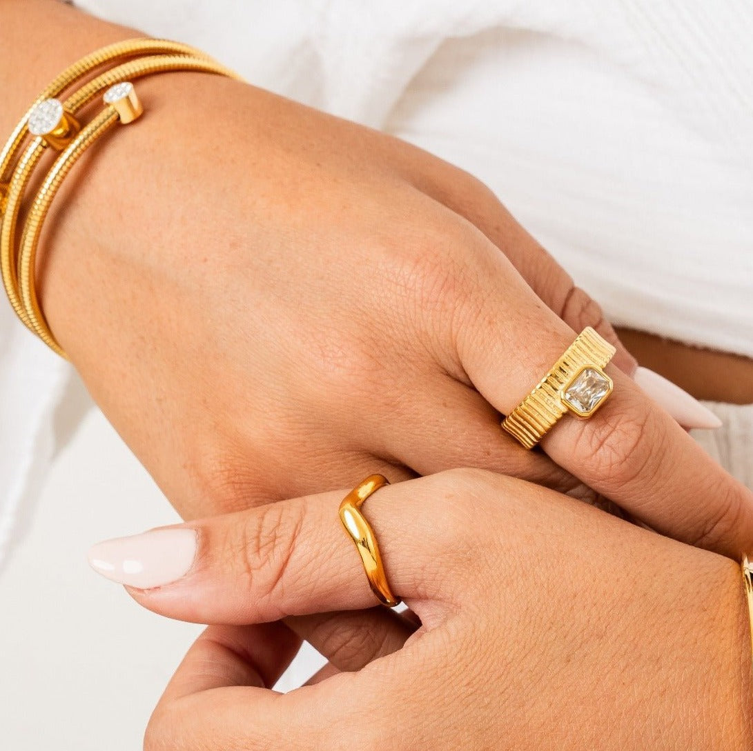 Sora Vale Light Accent Ring in gold-tone, close-up detail view