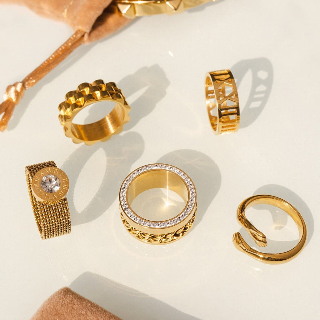 Calyx Tide Light Accent Ring in gold-tone, close-up detail view