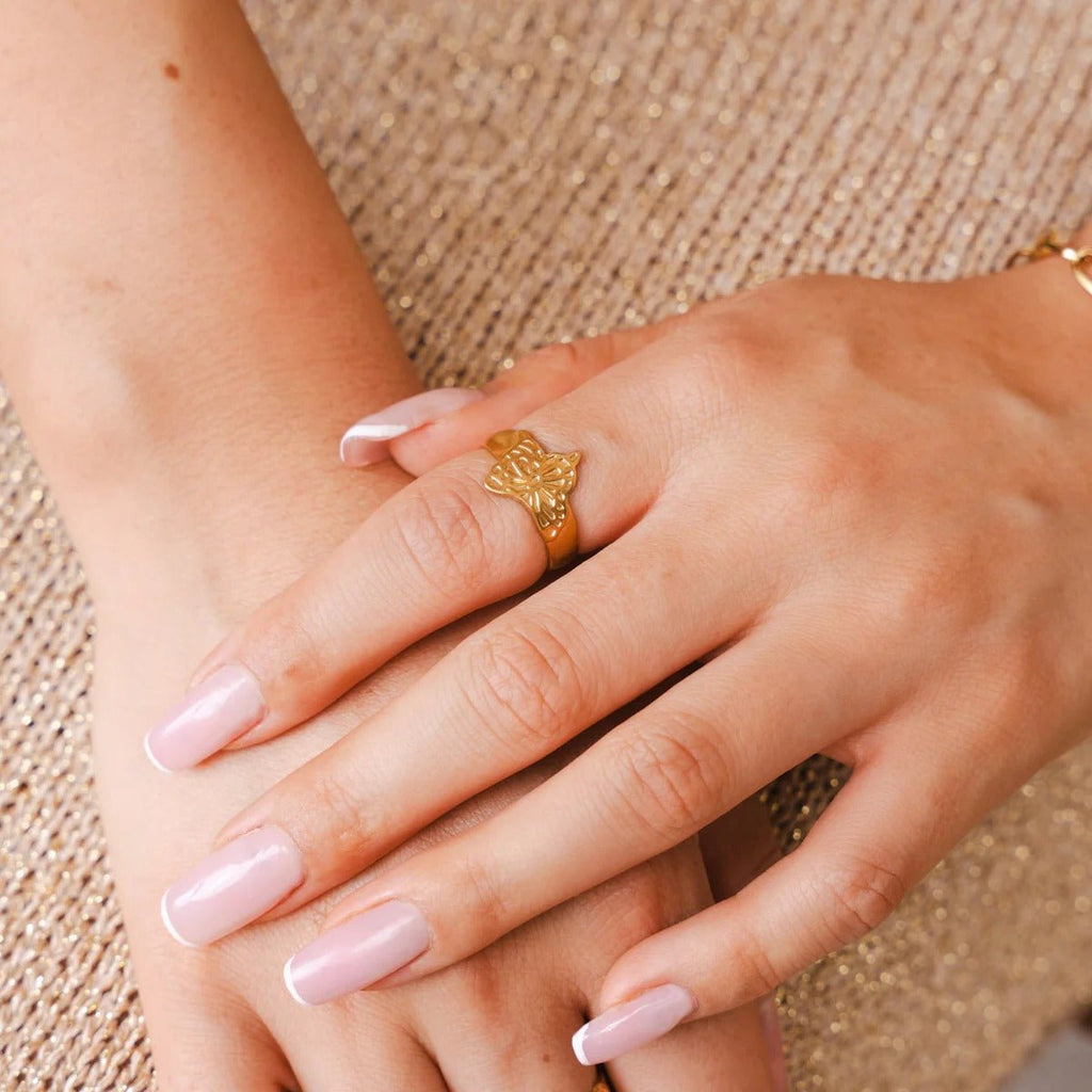 Ardea Tide Bloom Ring in gold-tone, side profile view