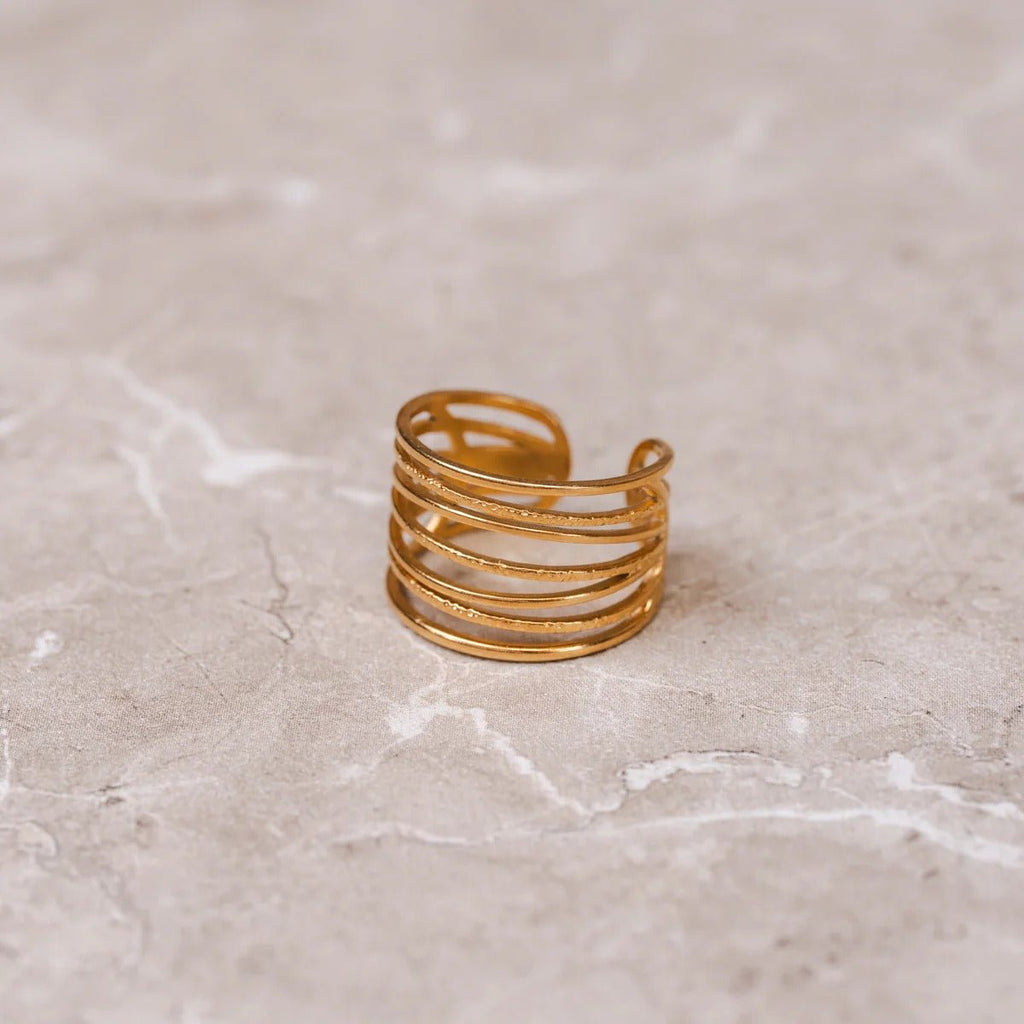 Pavo Line Sculpted Ring in gold-tone, alternate product angle