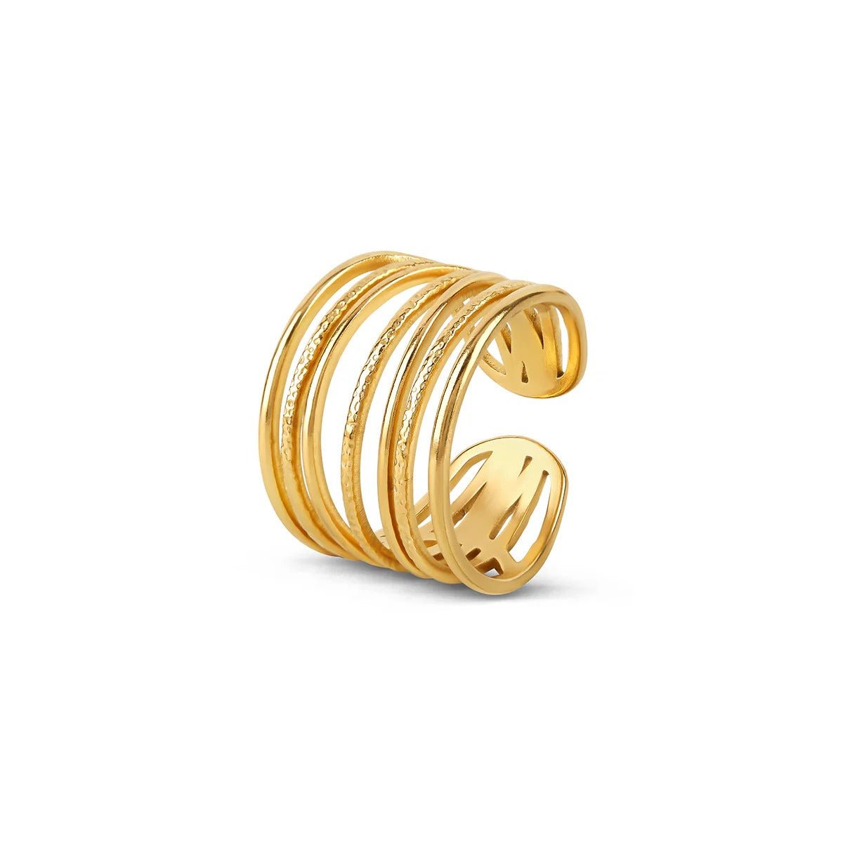 Pavo Line Sculpted Ring in gold-tone, front product view