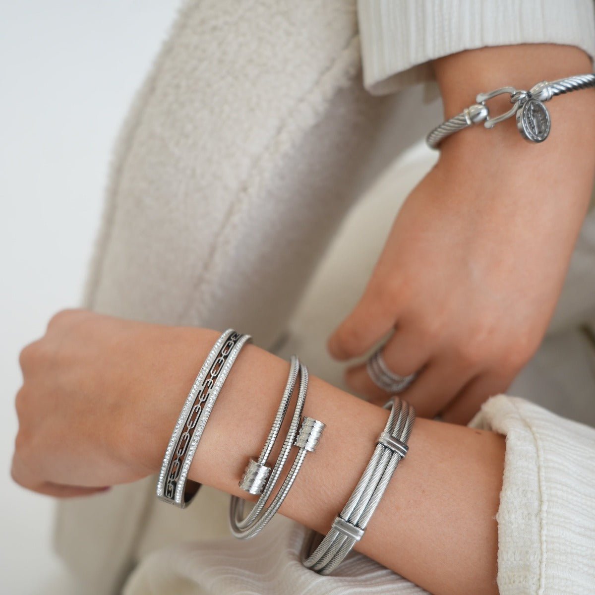 Elow Loom Sculpted Bracelet in silver-tone, alternate product angle