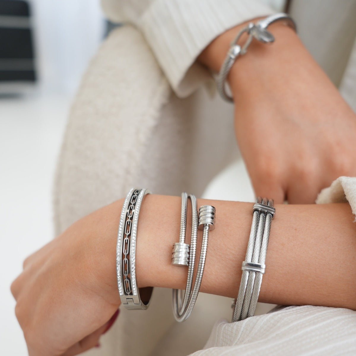 Elow Loom Sculpted Bracelet in silver-tone, styled product view
