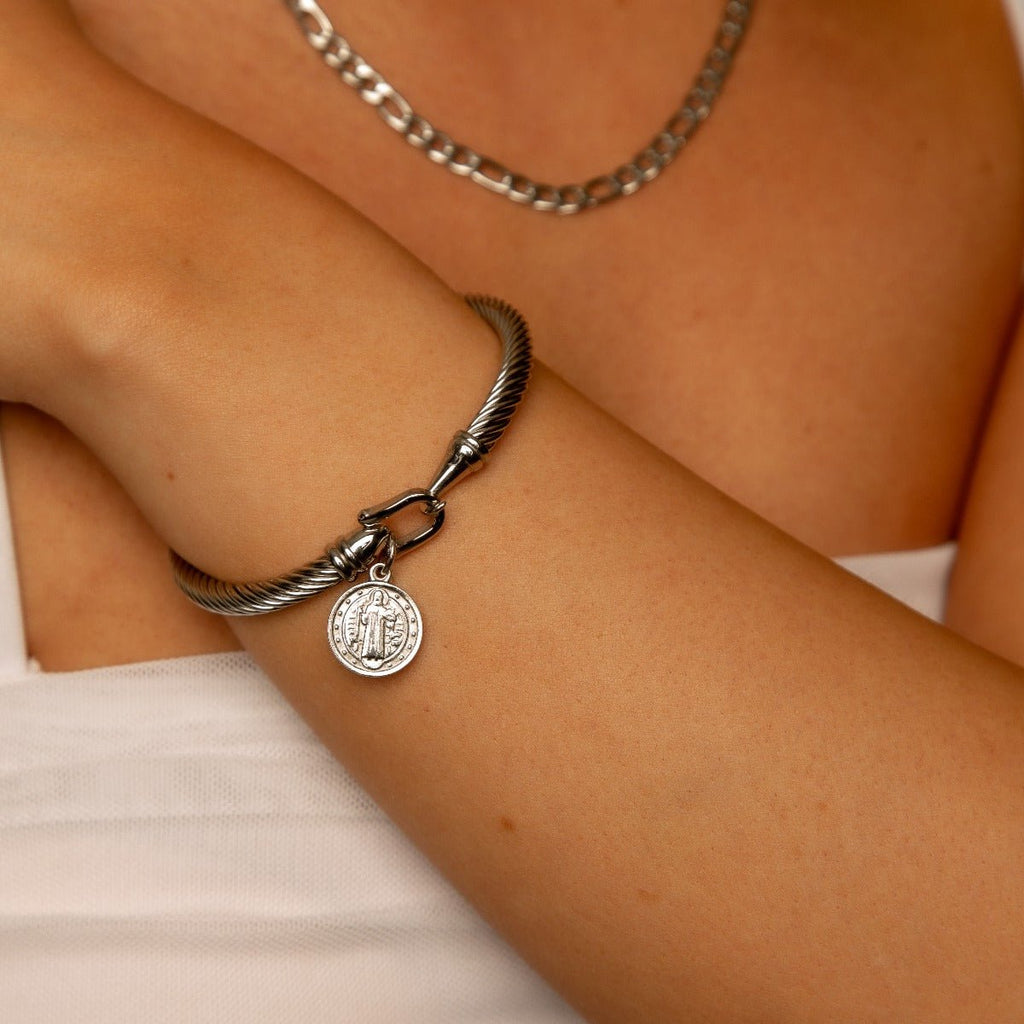 Nacre Orbit Sculpted Bracelet in silver-tone, alternate product angle