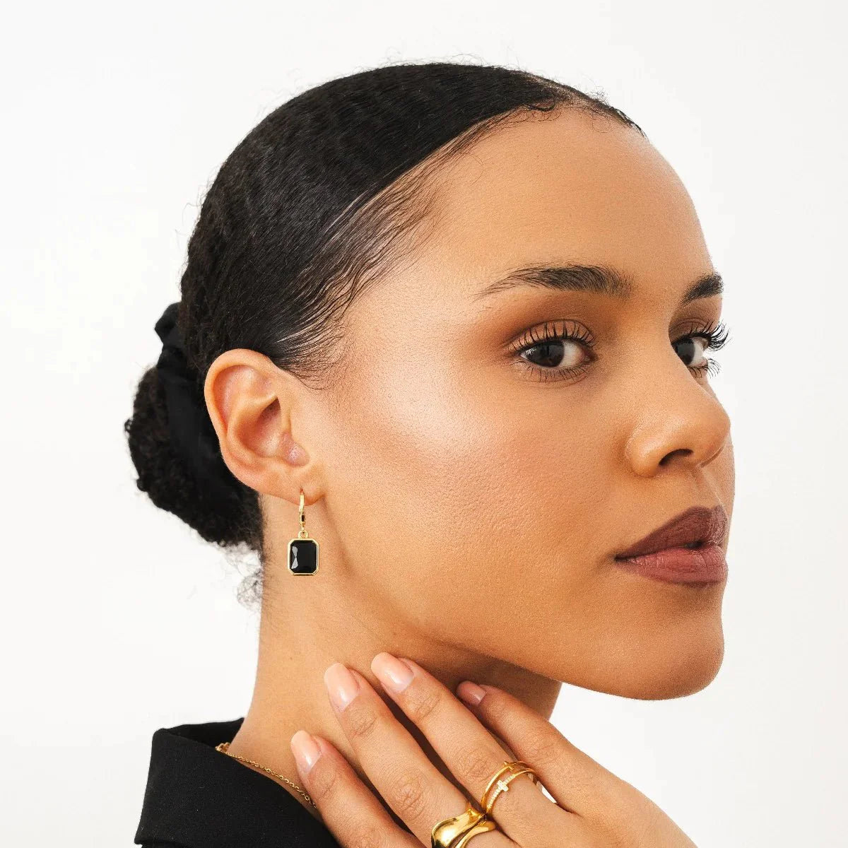 Tavi Drift Light Accent Earrings in gold-tone, styled product view