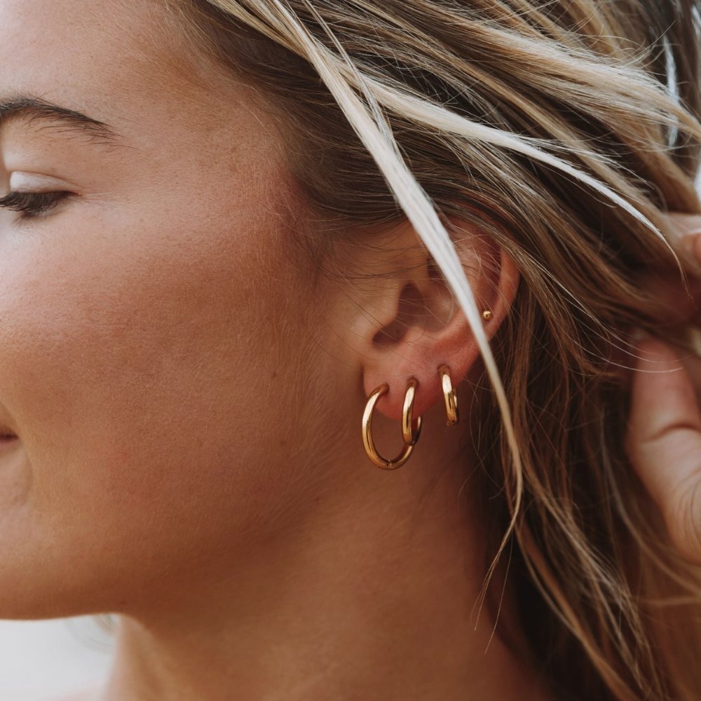 Nacre Beam Hoop Earrings in gold-tone, side profile view