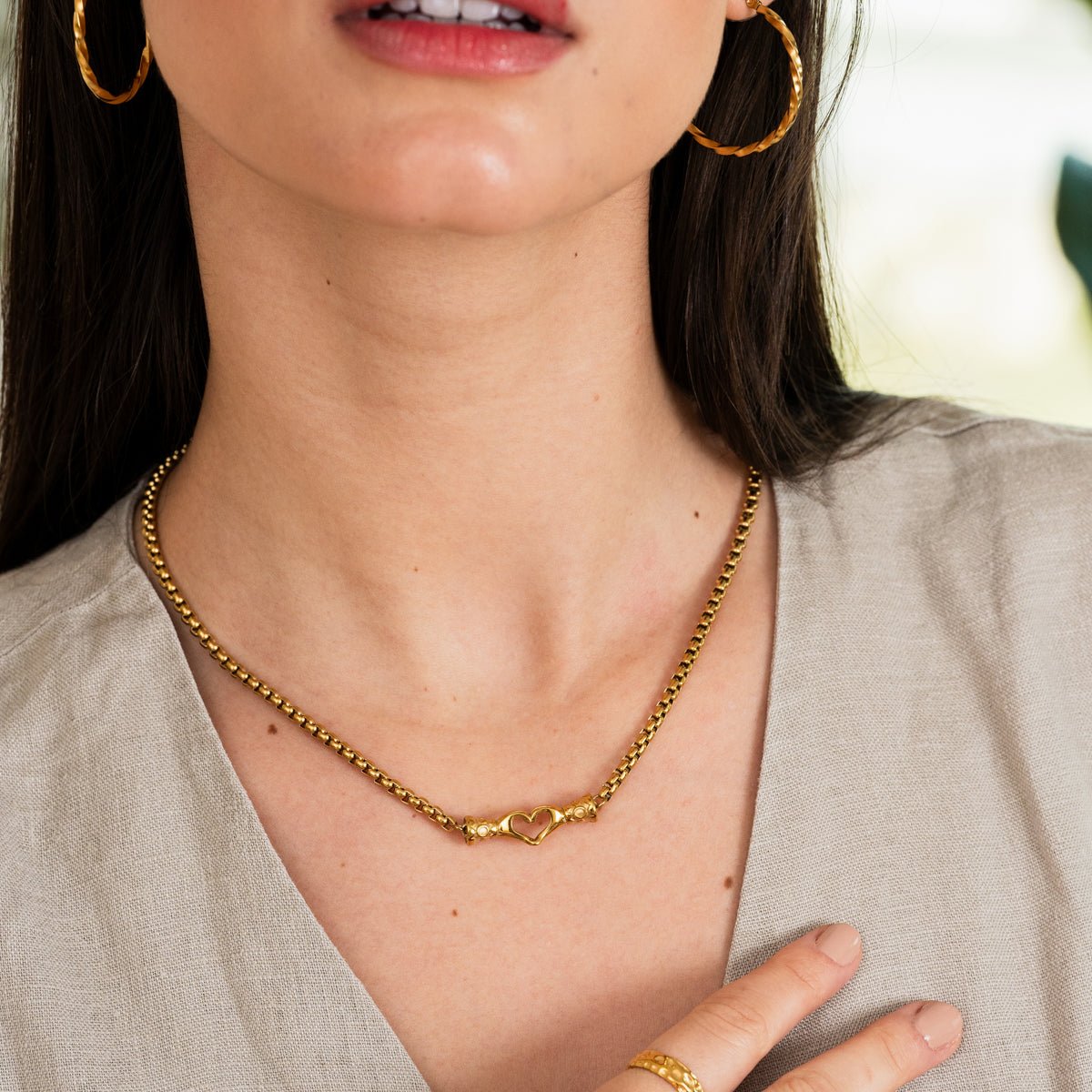 Vela Trace Sculpted Necklace in gold-tone, close-up detail view
