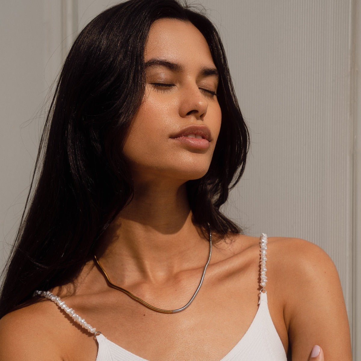 Lior Trace Sculpted Necklace in gold-tone, styled product view