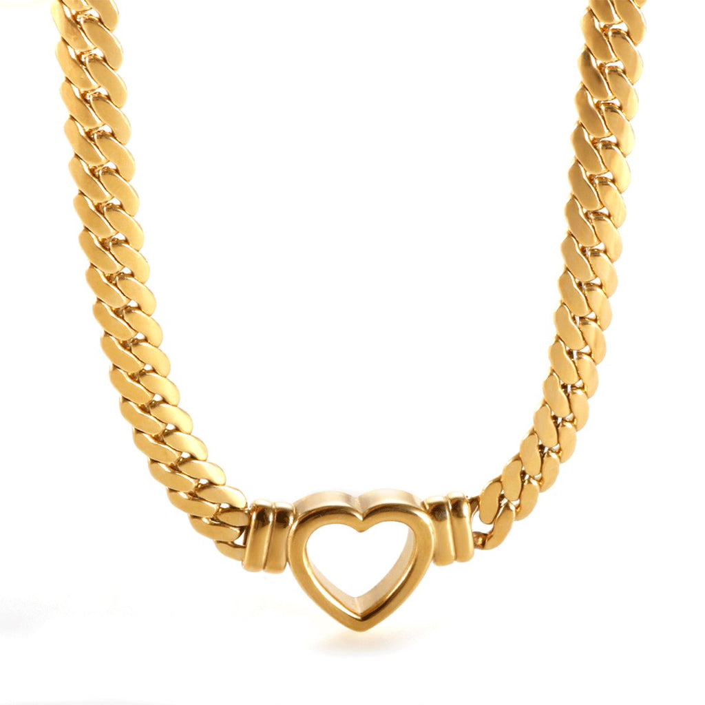 Sora Bloom Heart Outline Necklace in gold-tone, front product view