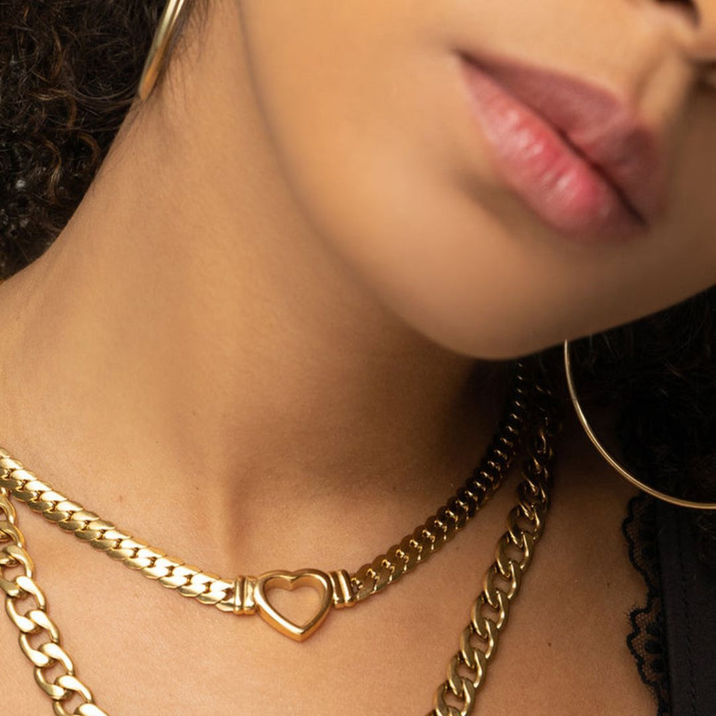 Sora Bloom Heart Outline Necklace in gold-tone, alternate product angle