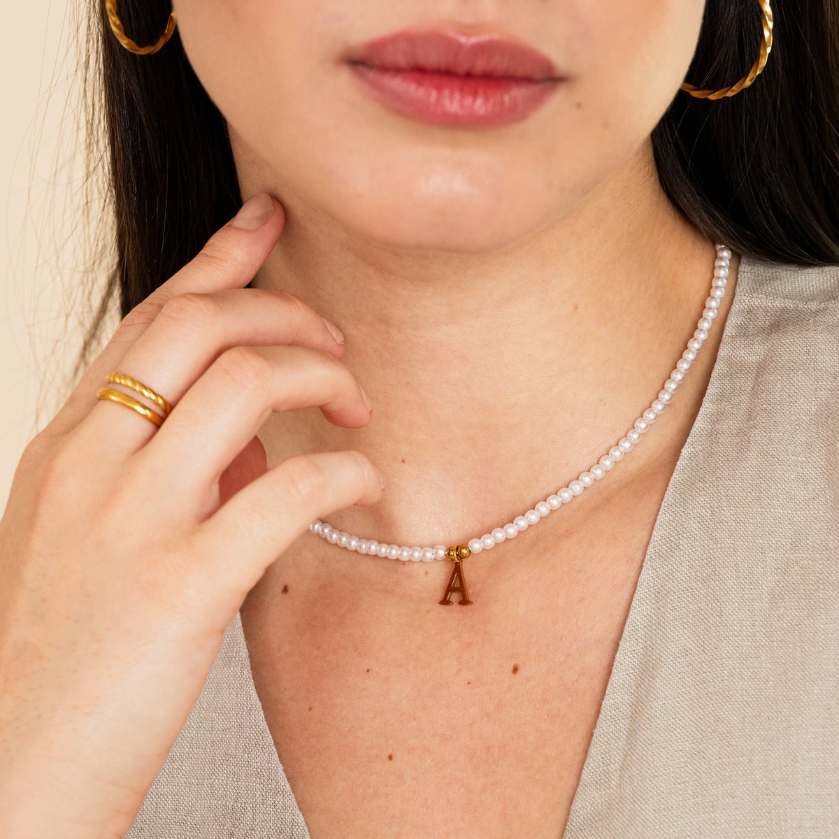 Riva Bloom Pearl Accent Necklace in gold-tone, close-up detail view