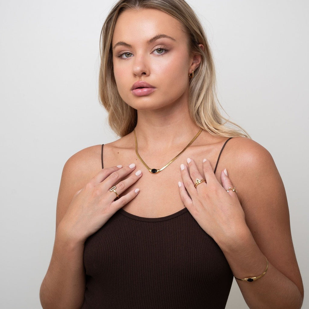 Eira Prism Sculpted Necklace in gold-tone, close-up detail view