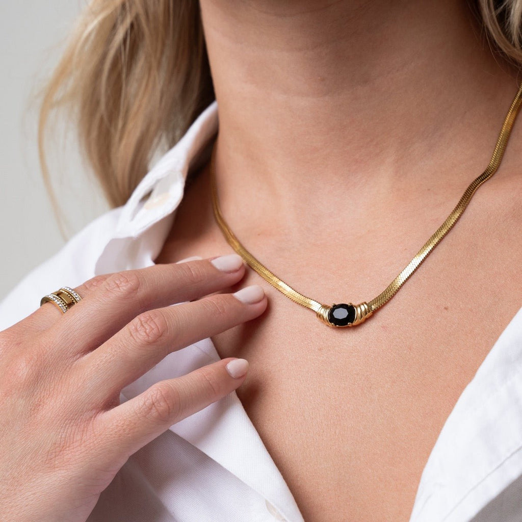 Eira Prism Sculpted Necklace in gold-tone, side profile view
