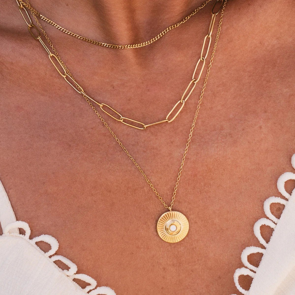 Brume Fold Sculpted Necklace in gold-tone, styled product view