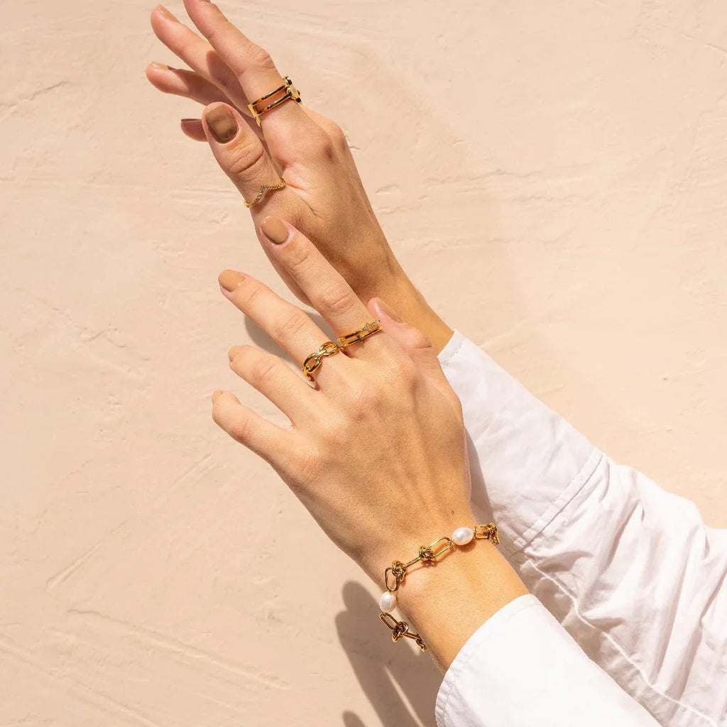 Pavo Echo Pearl Accent Bracelet in gold-tone, side profile view